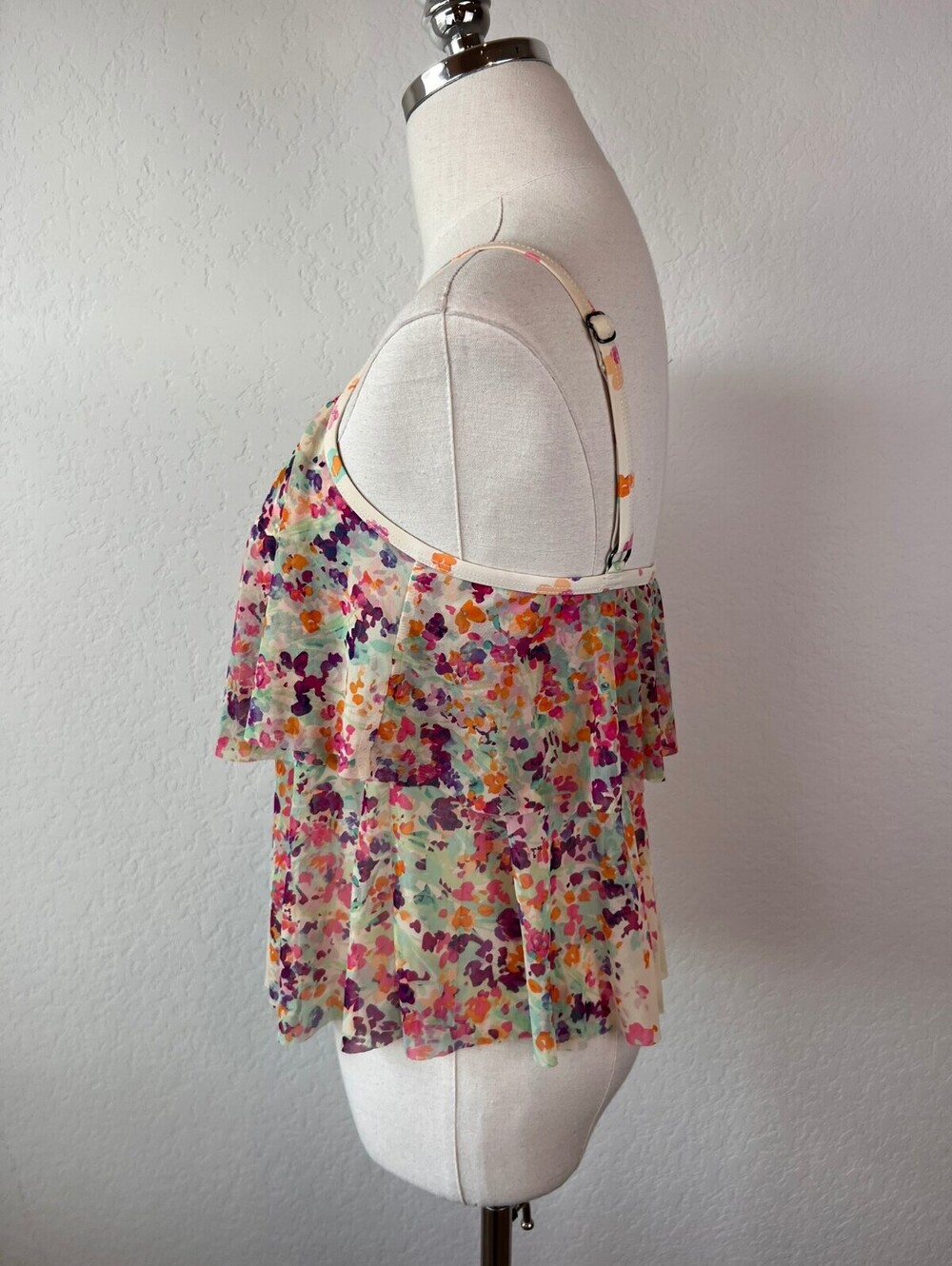 Vintage Y2K Floral Ruffle Layered Multicolor Swim Tankini Top size Medium - Picture 6 of 10